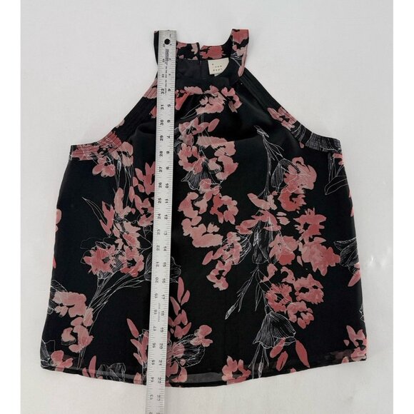 A New Day Women’s Black‎ Pink Floral Sleeveless Lined Blouse XS Preppy Boho Ofc - Picture 7 of 8